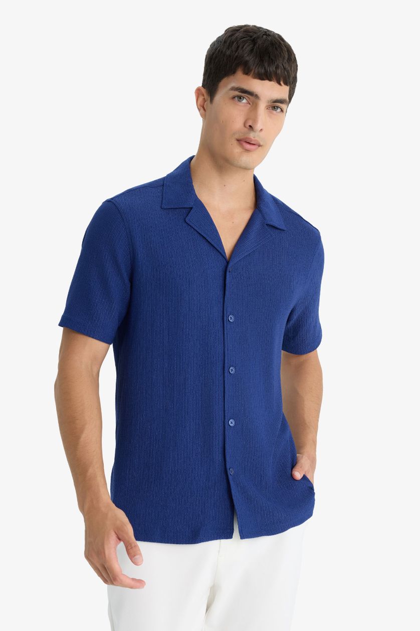 Man Sax Modern Fit Polo Neck Short Sleeve Cotton Shirt