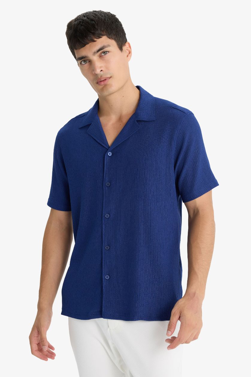 Man Sax Modern Fit Polo Neck Short Sleeve Cotton Shirt