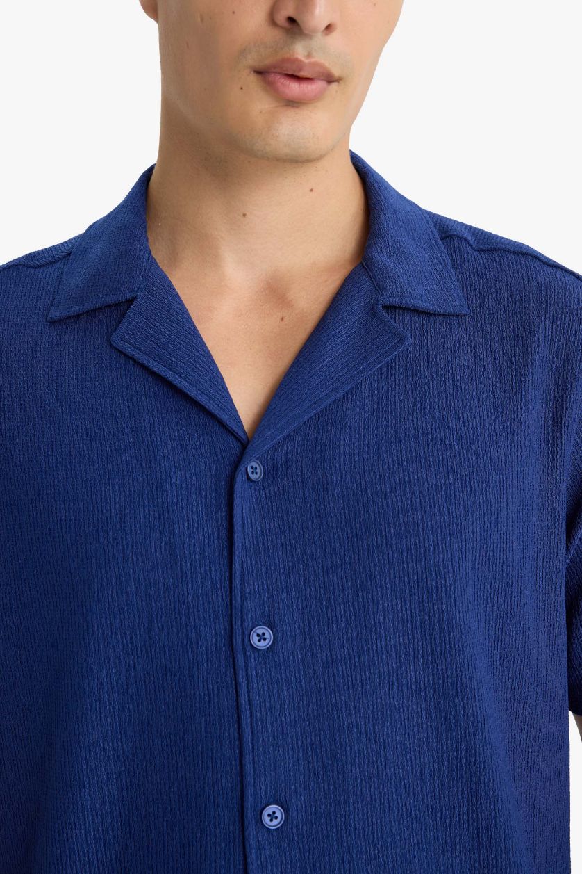 Man Sax Modern Fit Polo Neck Short Sleeve Cotton Shirt