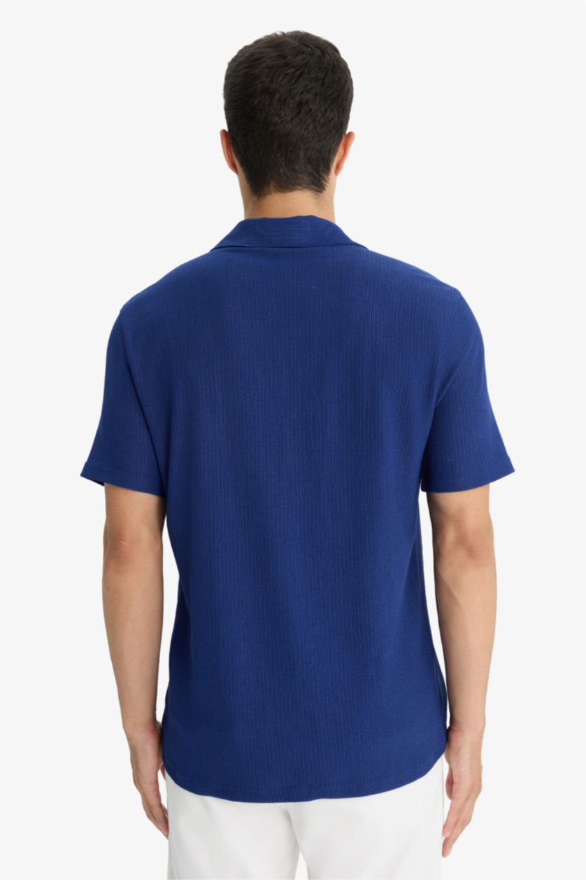 Man Sax Modern Fit Polo Neck Short Sleeve Cotton Shirt