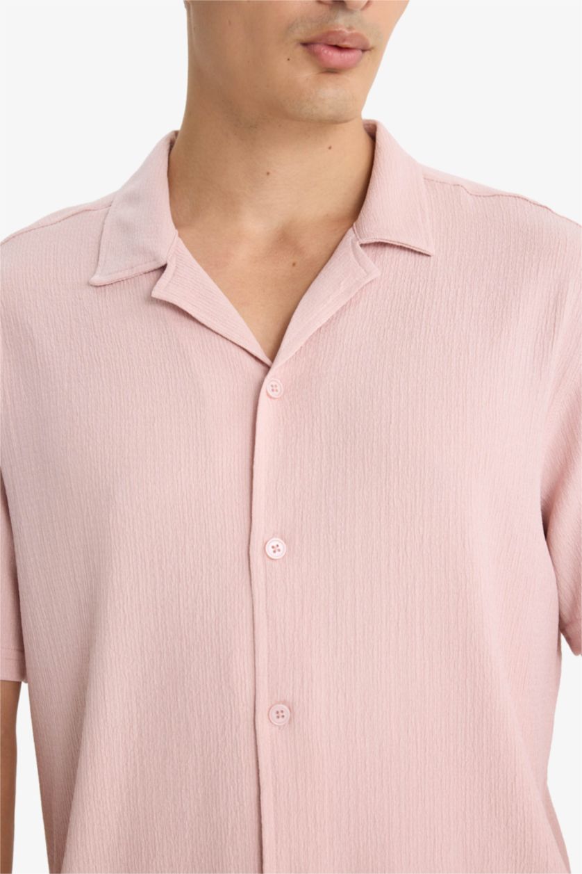 Erkek Açık Gülkurusu Modern Fıt Polo Yaka Penye Kısa Kollu Gömlek