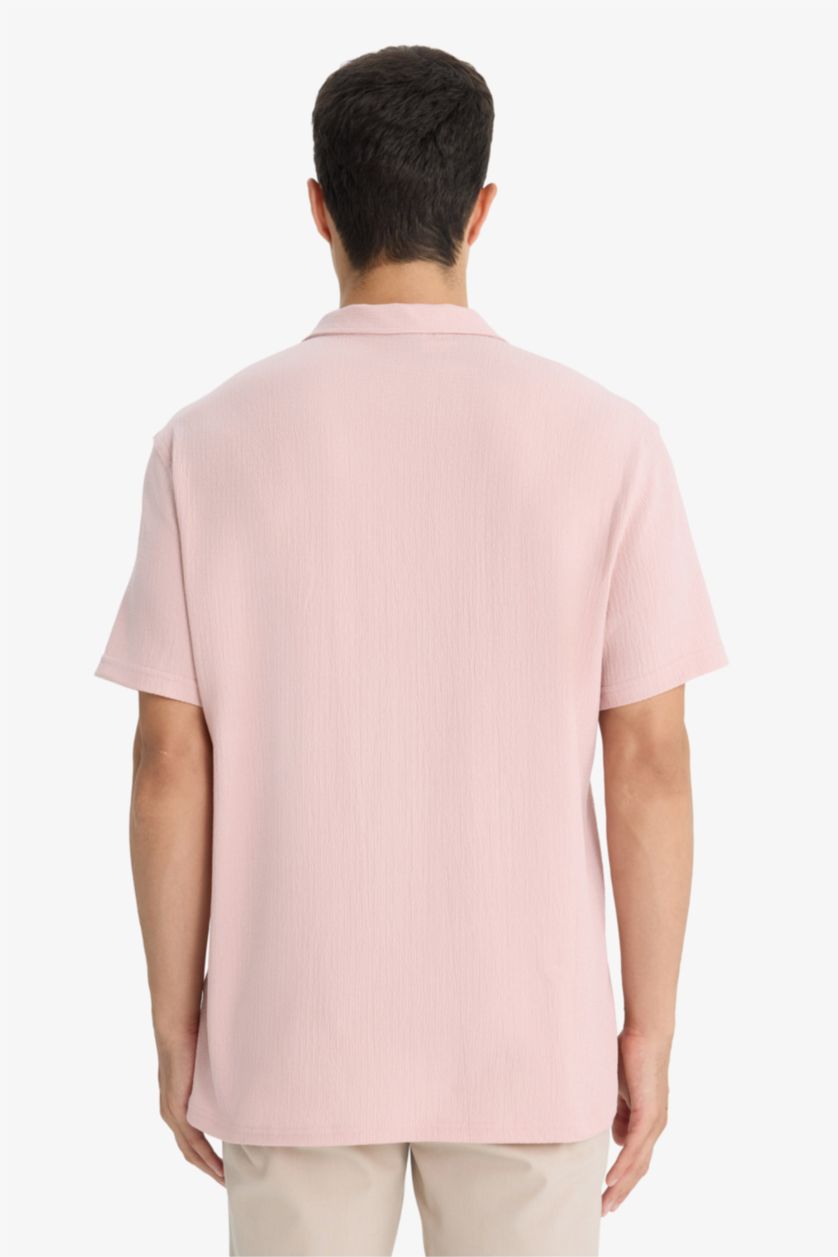 Erkek Açık Gülkurusu Modern Fıt Polo Yaka Penye Kısa Kollu Gömlek