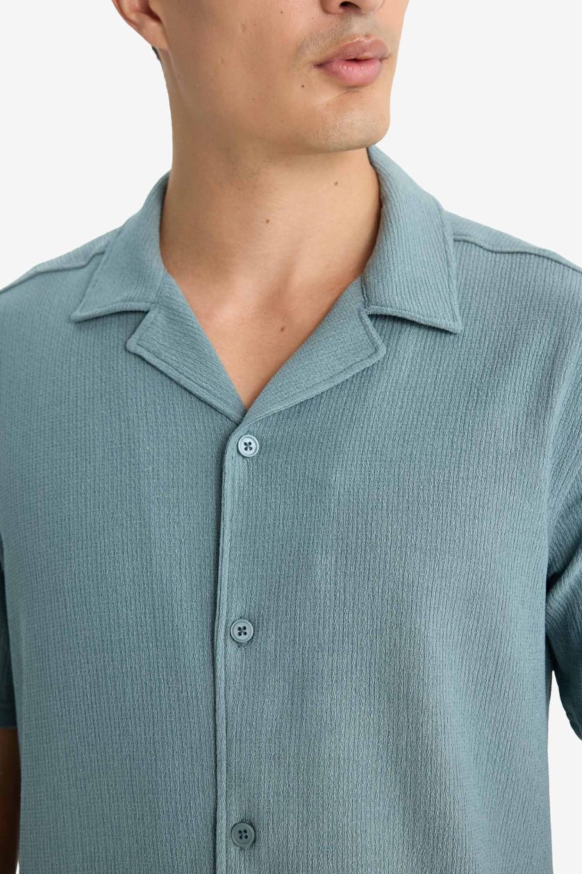 رجال Mat Yeşil قميص بولو نص ردن مودرن فيت