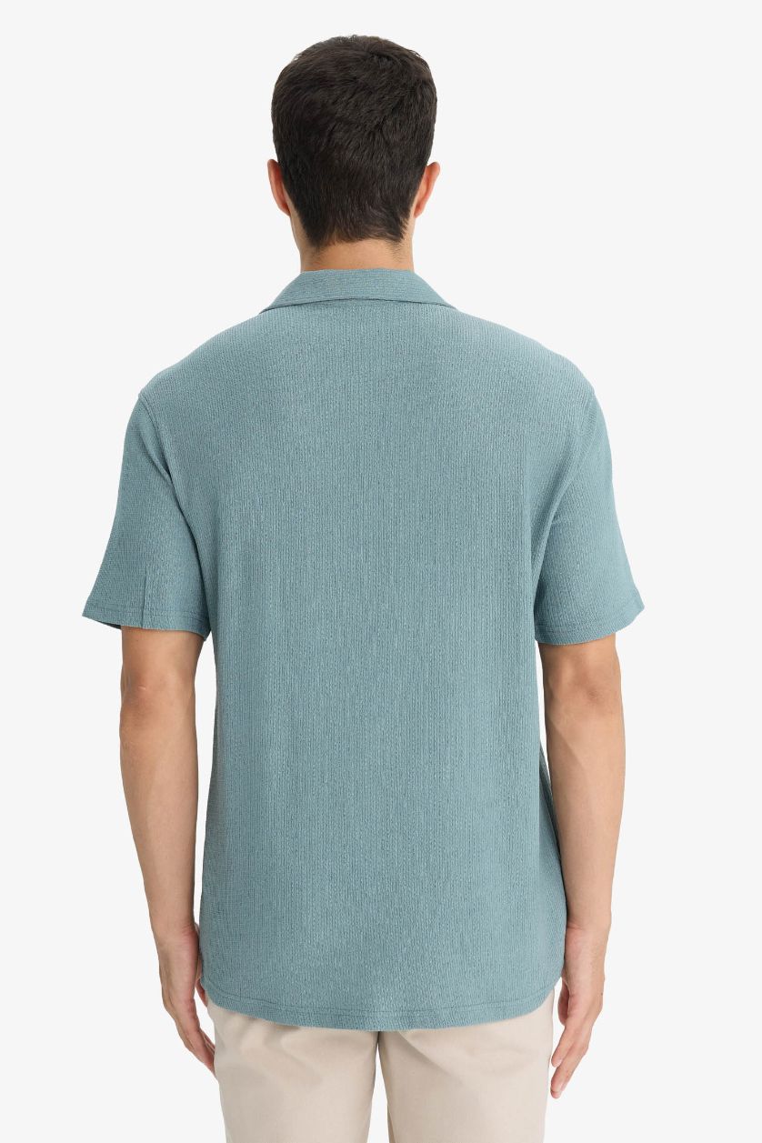 رجال Mat Yeşil قميص بولو نص ردن مودرن فيت