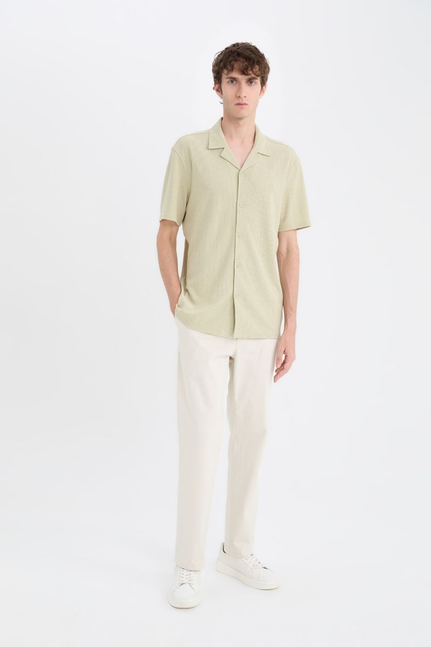 MAN Light Khaki Modern Fit Resort Neck Short Sleeve Shirt