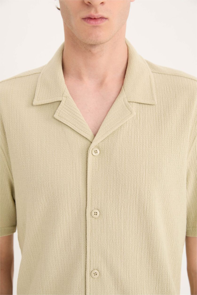 MAN Light Khaki Modern Fit Resort Neck Short Sleeve Shirt