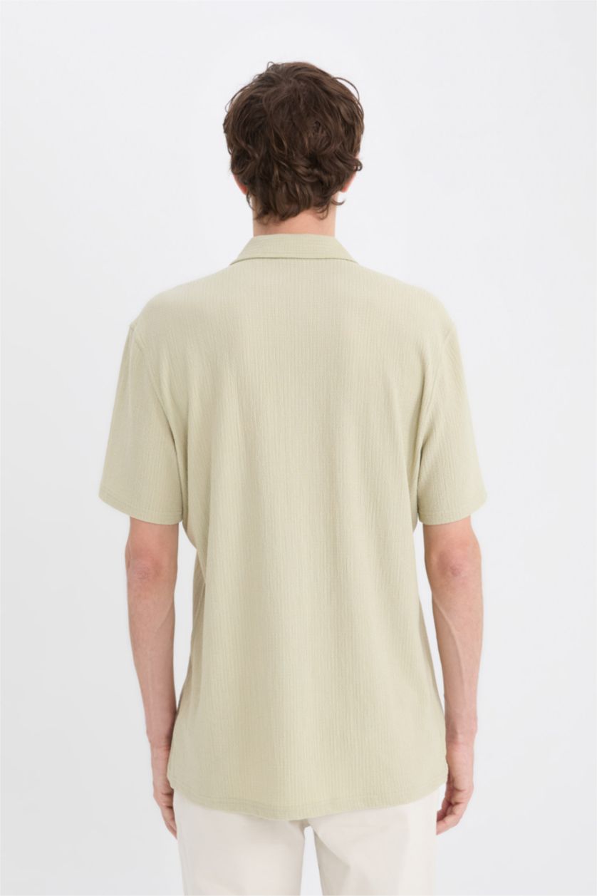 MAN Light Khaki Modern Fit Resort Neck Short Sleeve Shirt