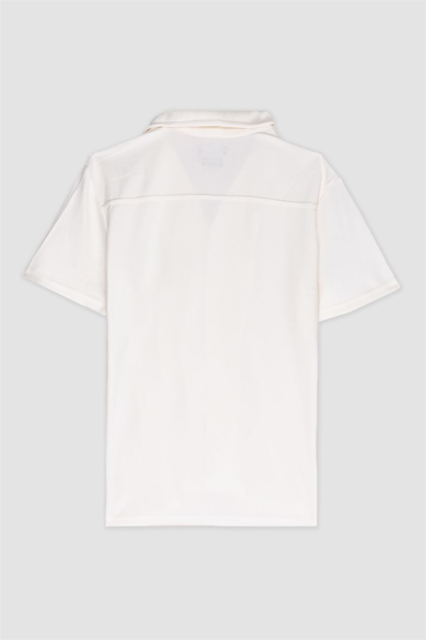 MAN Ecru Modern Fit Cotton Short Sleeve Shirt