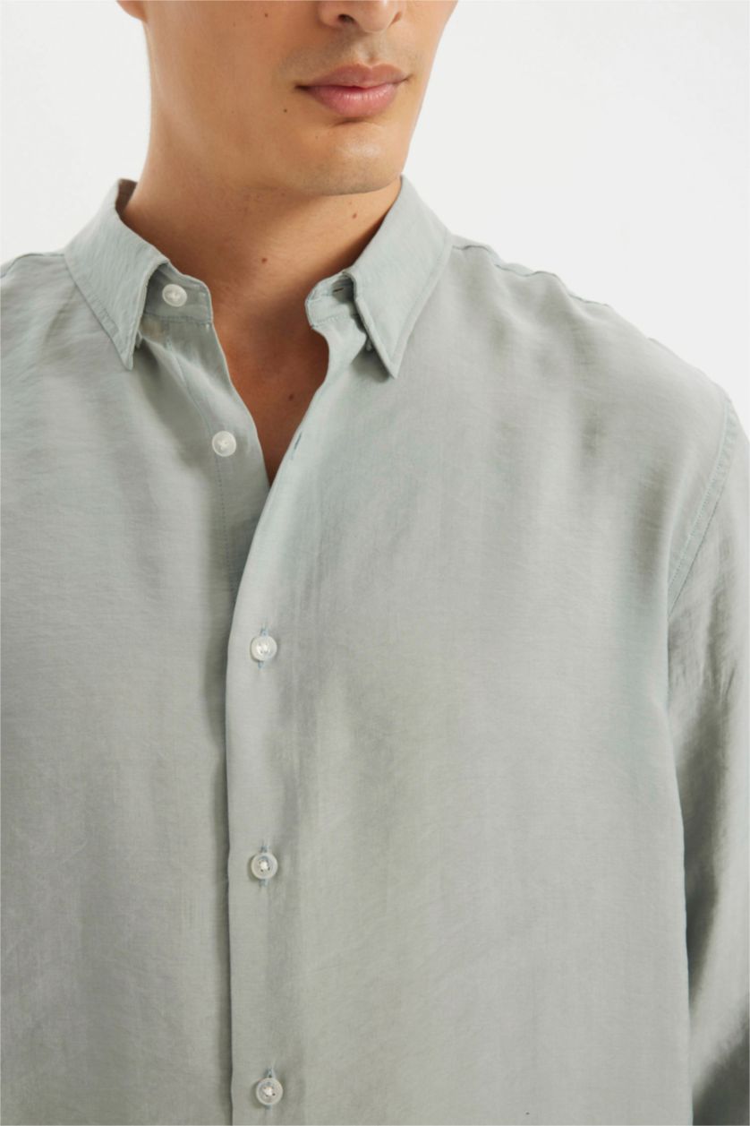 Man Grey Relax Fit Poplin Long Sleeve Polo Shirt