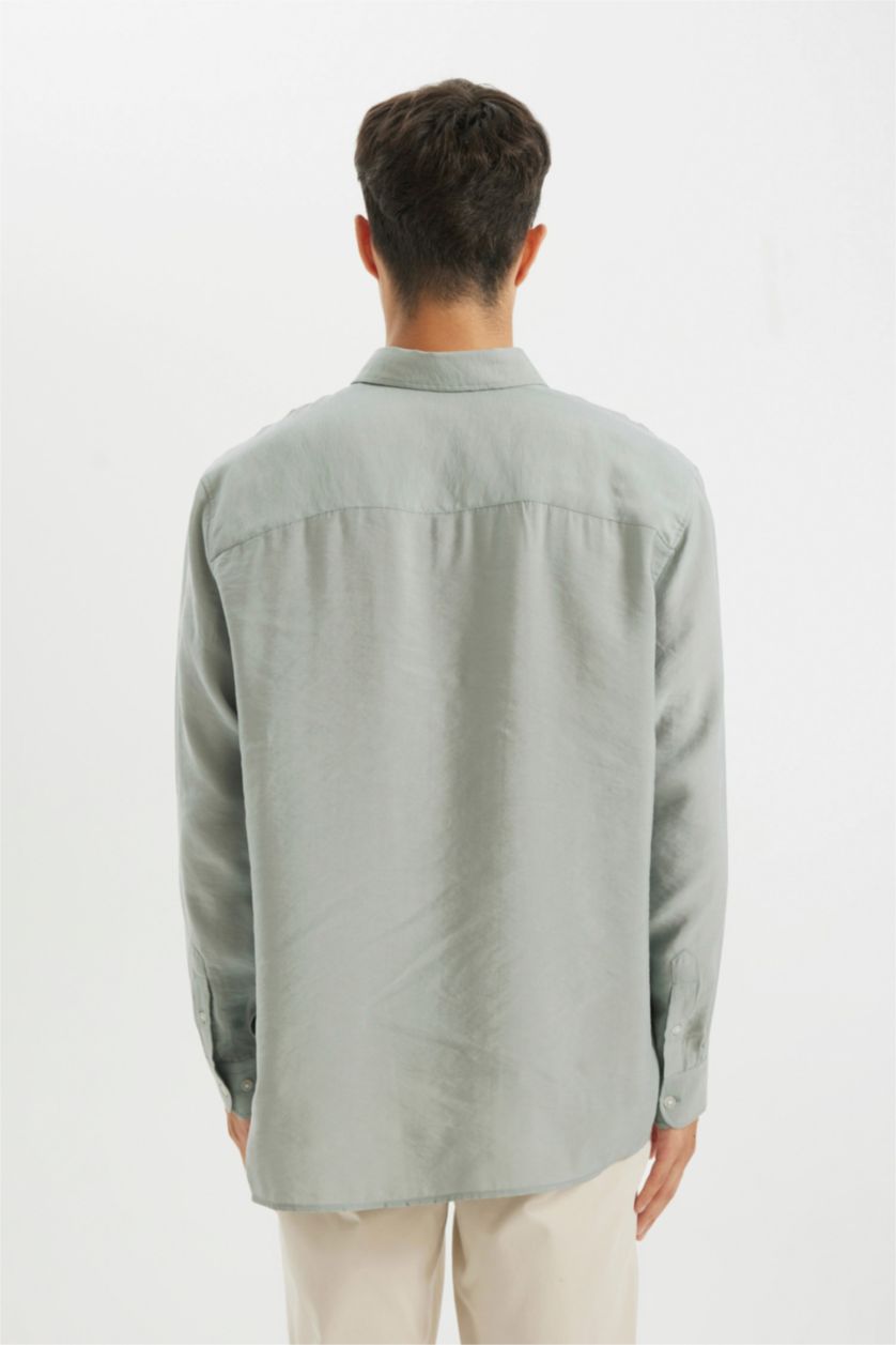 Man Grey Relax Fit Poplin Long Sleeve Polo Shirt