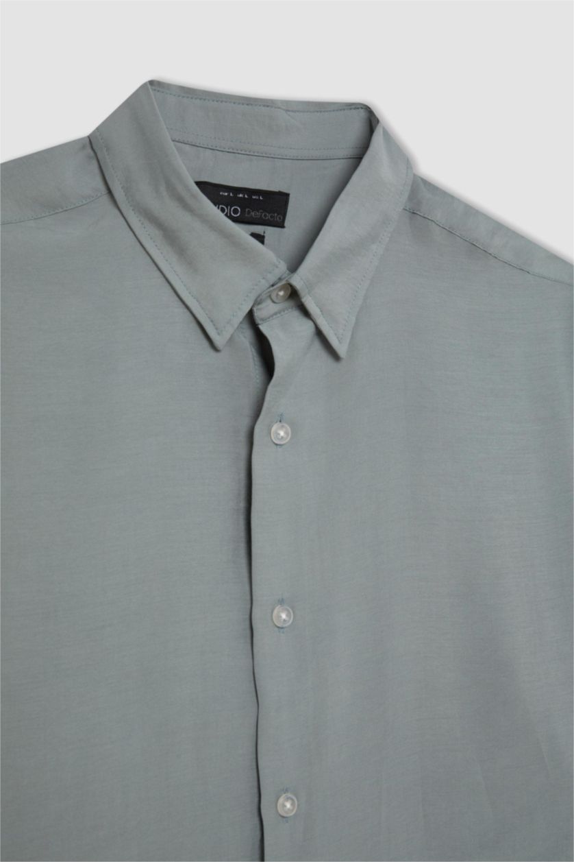 Man Grey Relax Fit Poplin Long Sleeve Polo Shirt