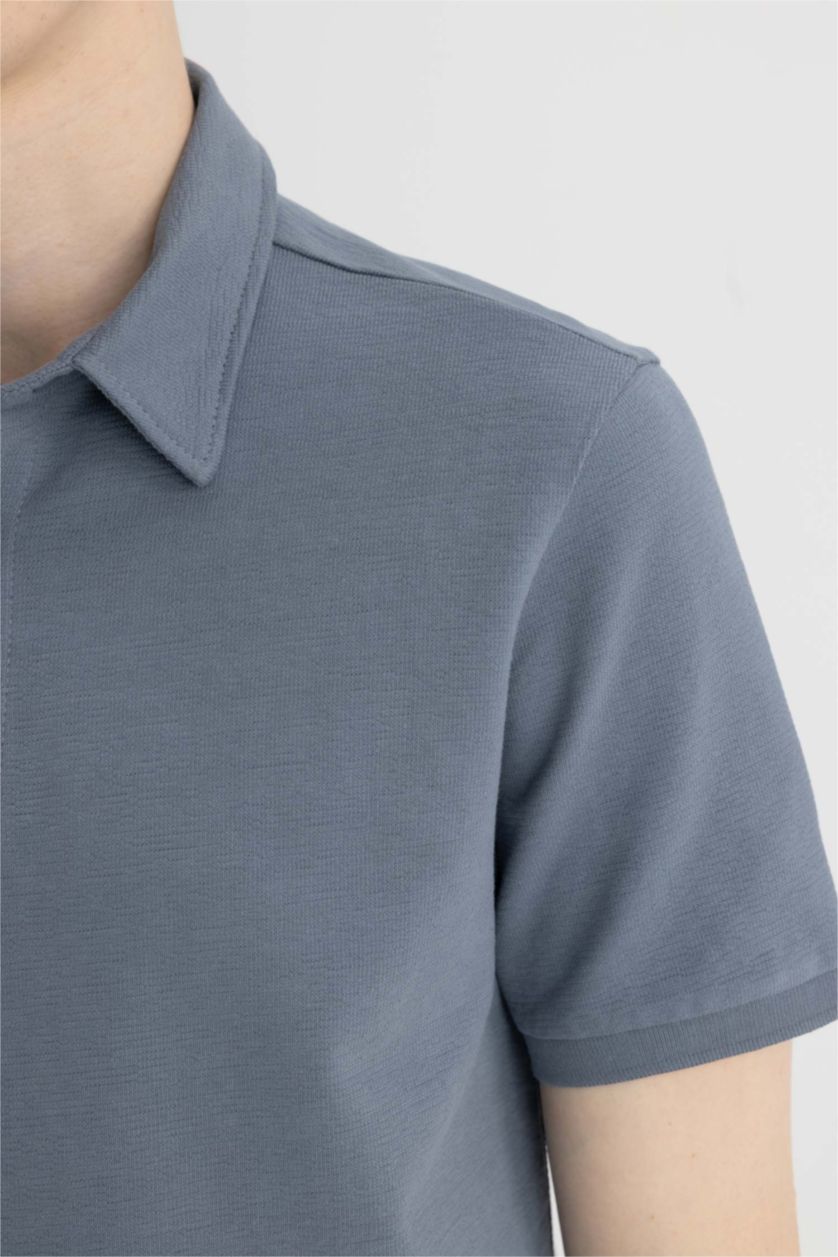 رجال أزرق تيشيرت بولو نص كم بيكة سليم فيت