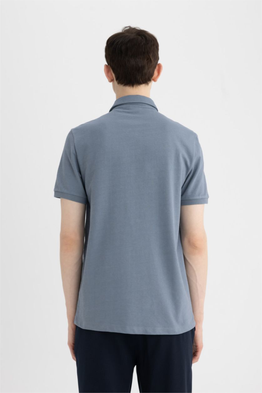 رجال أزرق تيشيرت بولو نص كم بيكة سليم فيت