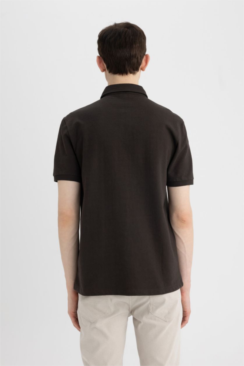 رجال بني تيشيرت بولو نص كم بيكة سليم فيت