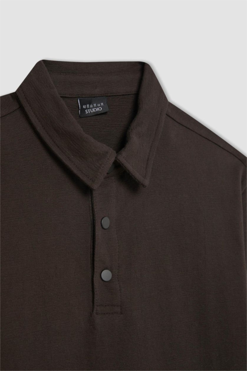 رجال بني تيشيرت بولو نص كم بيكة سليم فيت