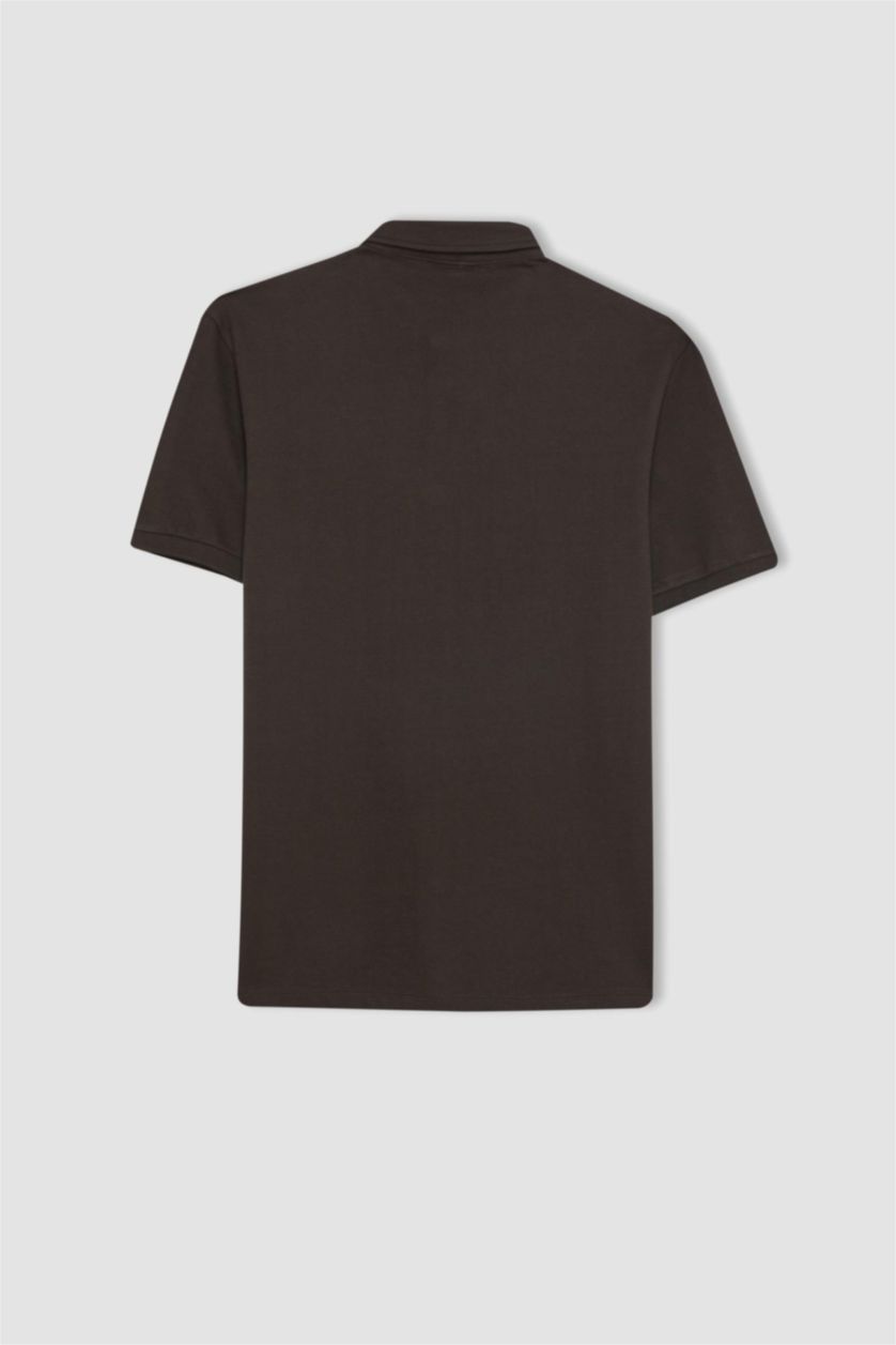 رجال بني تيشيرت بولو نص كم بيكة سليم فيت