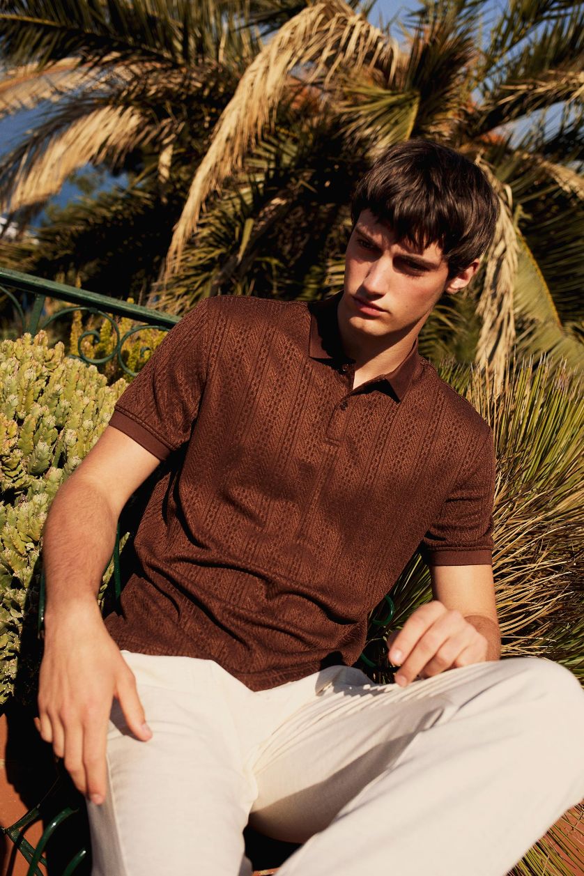 MAN Brown Regular Fit Short Sleeve Knitted Polo Shirt
