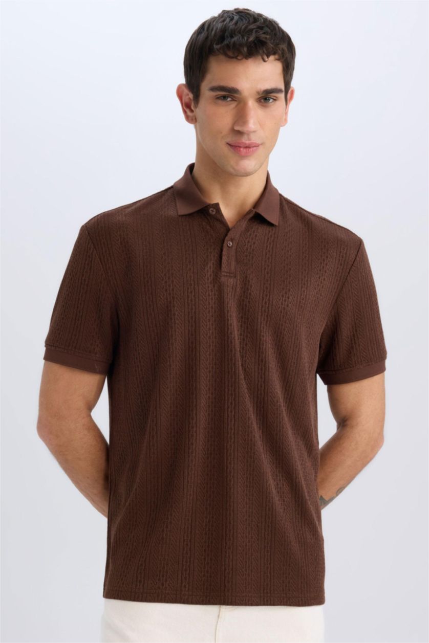 MAN Brown Regular Fit Short Sleeve Knitted Polo Shirt