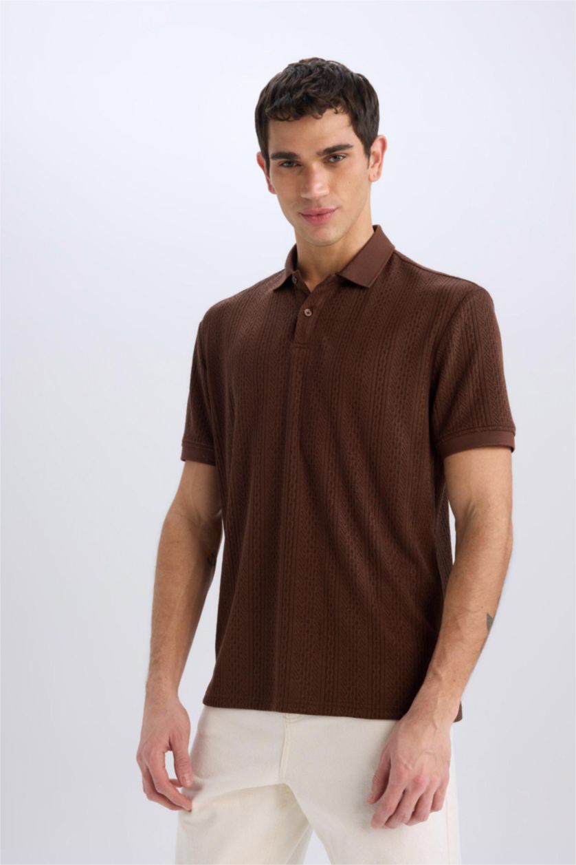 MAN Brown Regular Fit Short Sleeve Knitted Polo Shirt