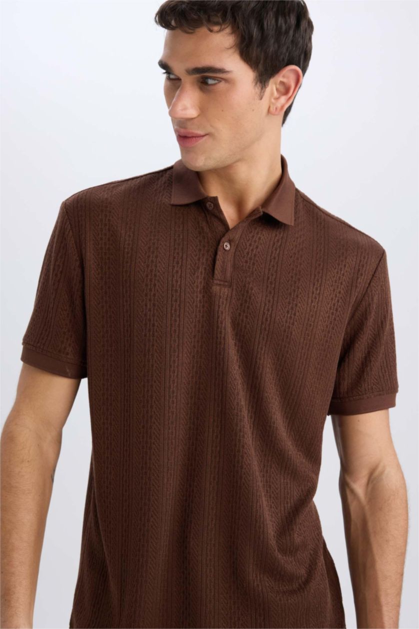 MAN Brown Regular Fit Short Sleeve Knitted Polo Shirt