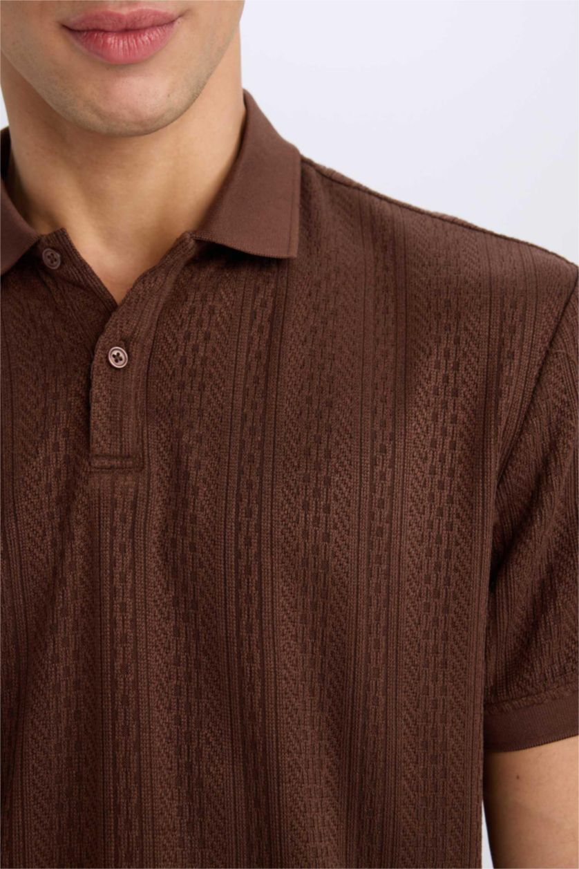 MAN Brown Regular Fit Short Sleeve Knitted Polo Shirt
