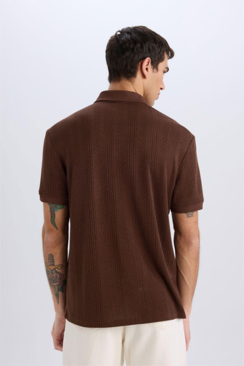 MAN Brown Regular Fit Short Sleeve Knitted Polo Shirt