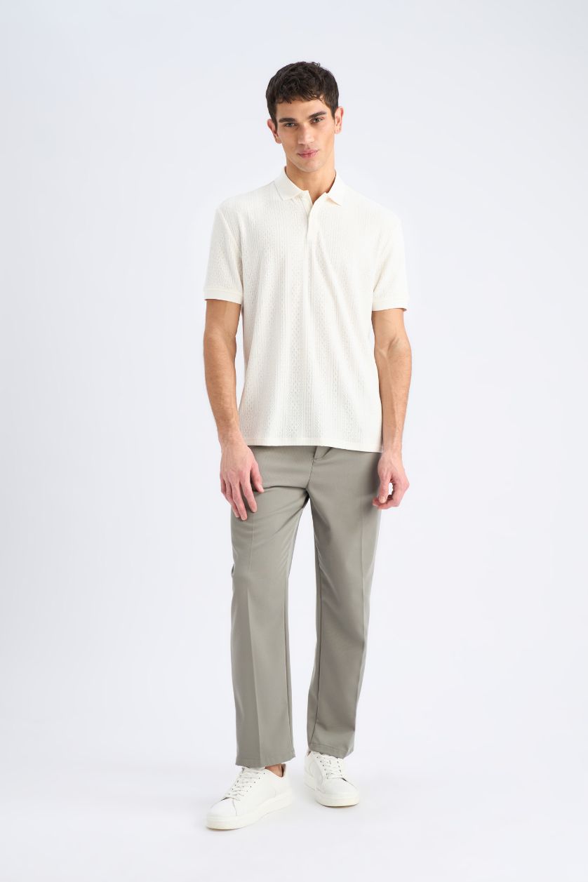 رجالي بيج فاتح تيشيرت تريكو بولو قصة عادية بياقة بولو