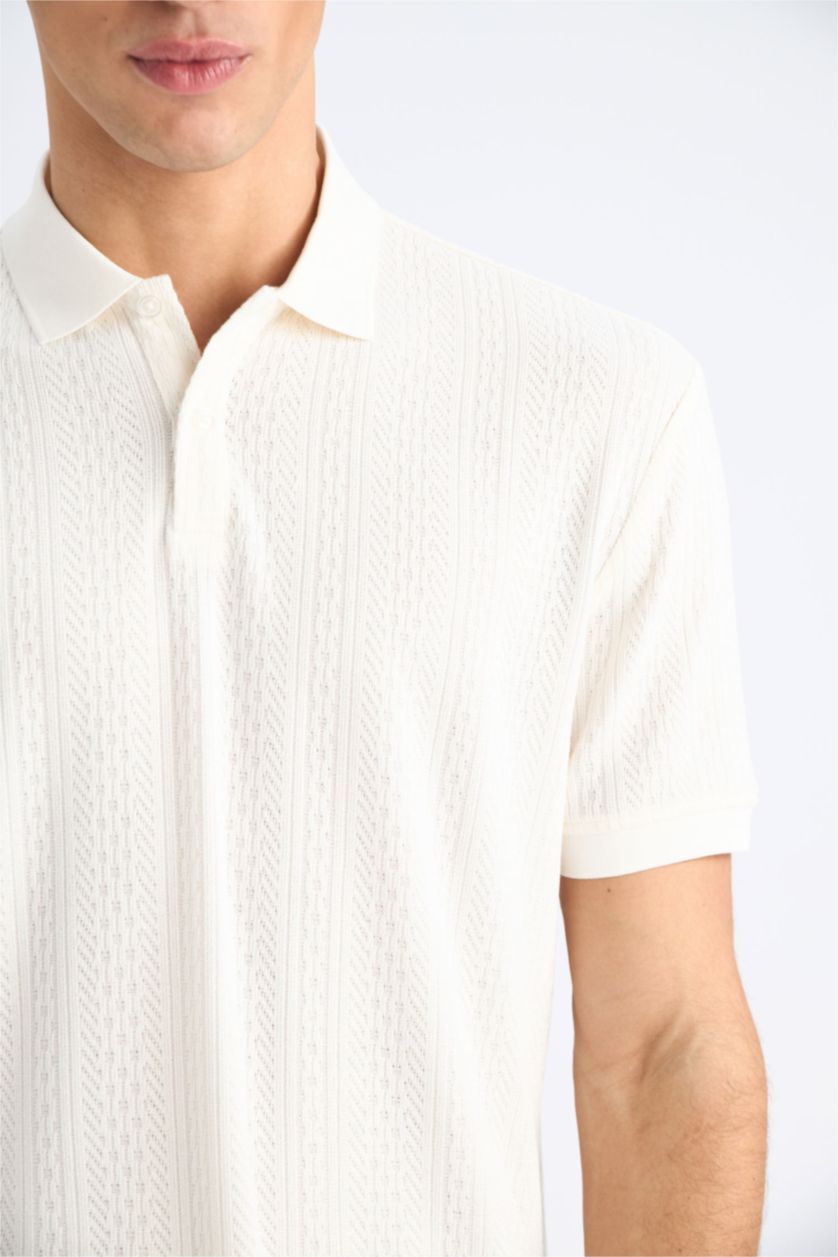 رجالي بيج فاتح تيشيرت تريكو بولو قصة عادية بياقة بولو