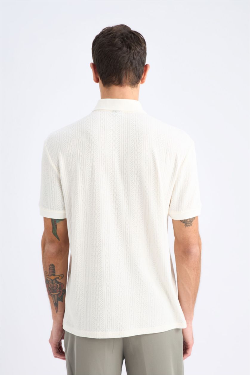 رجالي بيج فاتح تيشيرت تريكو بولو قصة عادية بياقة بولو