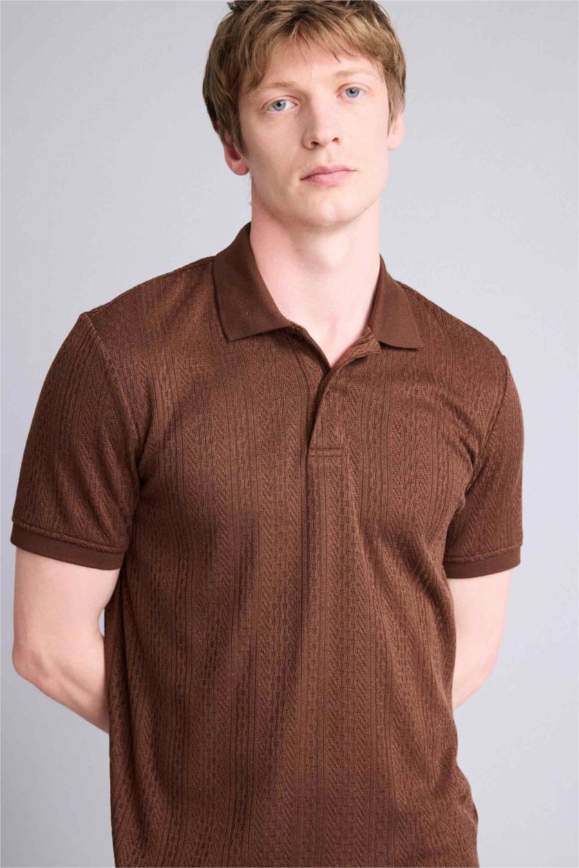 Erkek Kahve Regular Fit Polo Yaka Kısa Kollu Triko Tişört