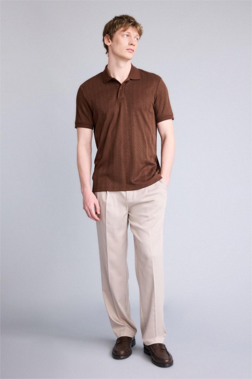 Erkek Kahve Regular Fit Polo Yaka Kısa Kollu Triko Tişört