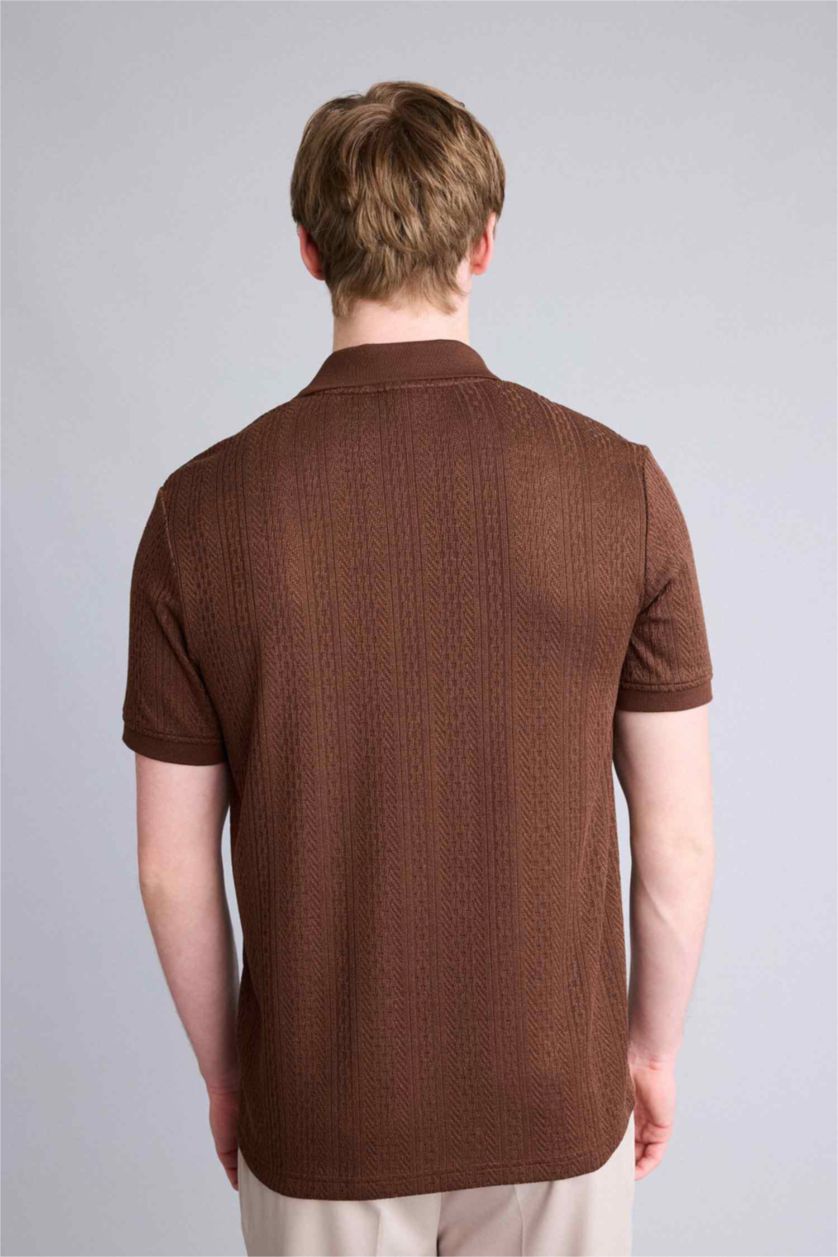 Erkek Kahve Regular Fit Polo Yaka Kısa Kollu Triko Tişört