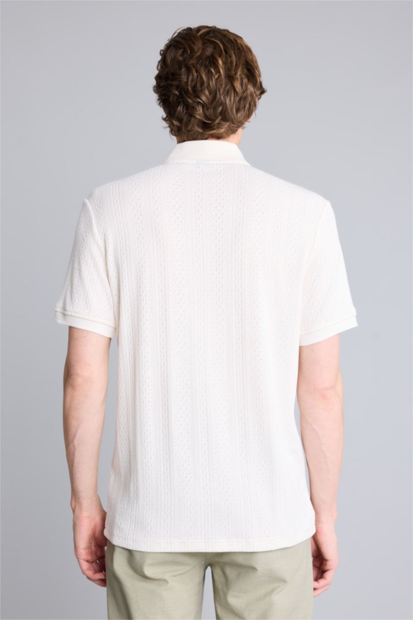 Erkek Ekru Regular Fit Polo Yaka Kısa Kollu Triko Tişört