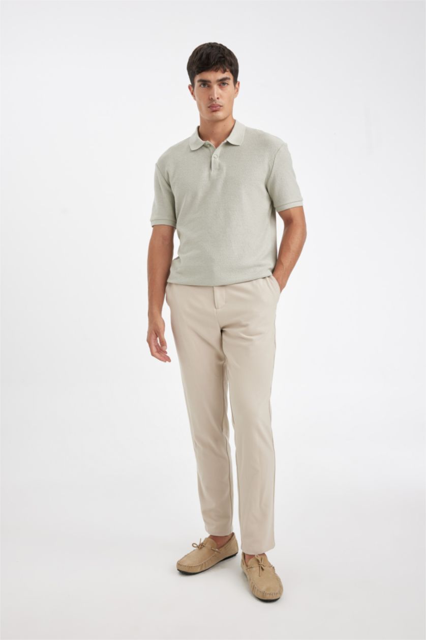 Erkek Açık Haki Regular Fit Kısa Kollu Krep Polo Tişört