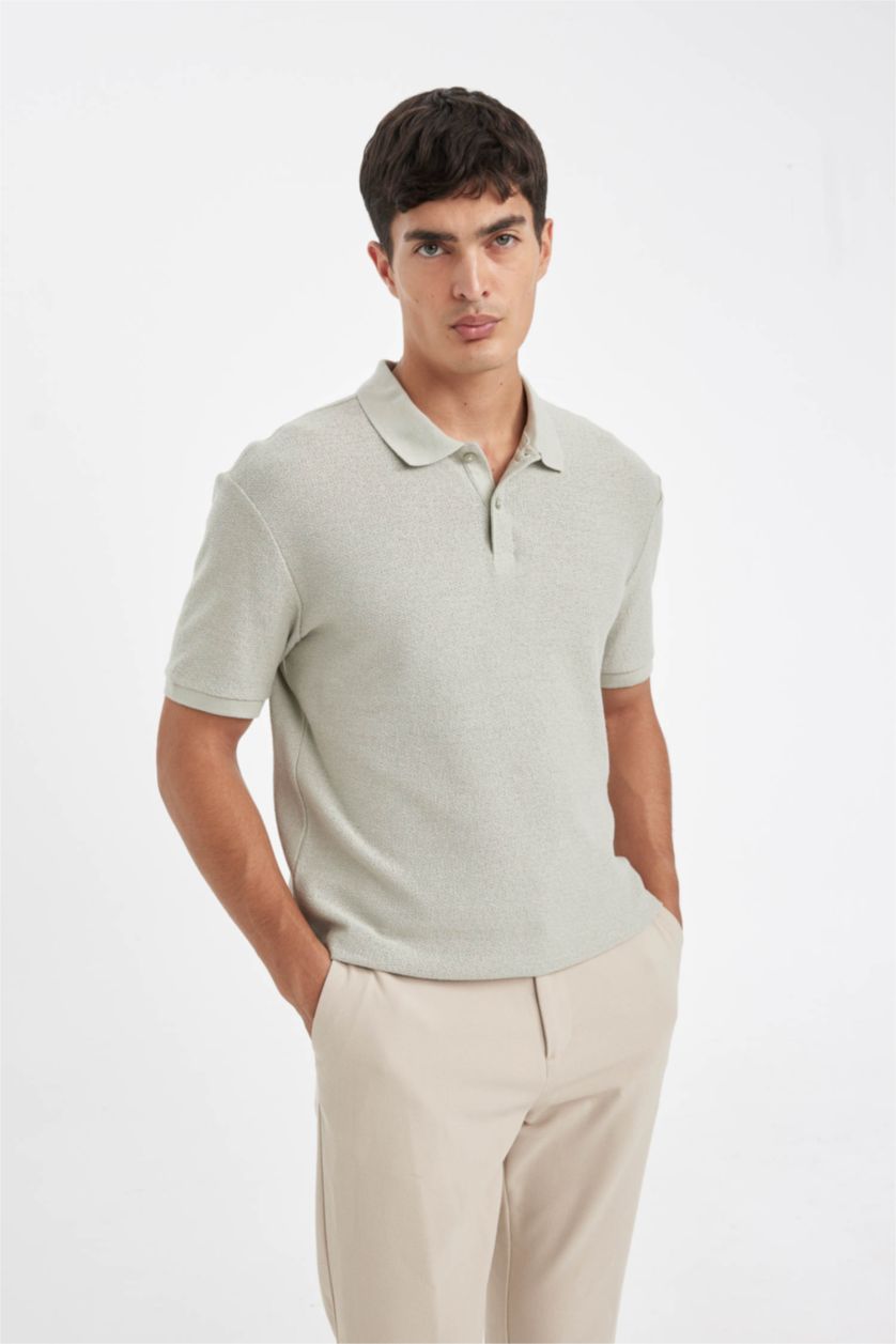 Erkek Açık Haki Regular Fit Kısa Kollu Krep Polo Tişört