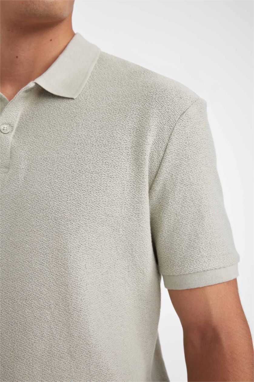 Erkek Açık Haki Regular Fit Kısa Kollu Krep Polo Tişört