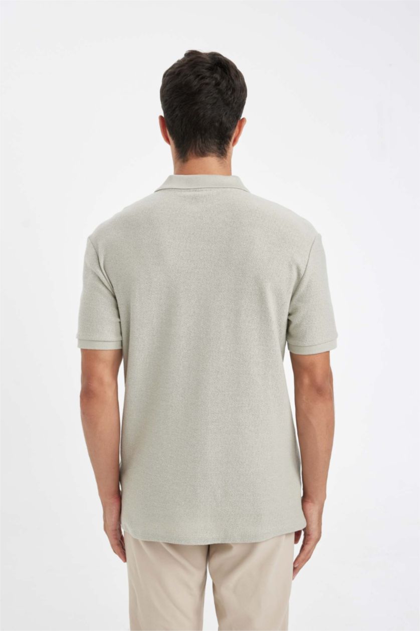 Erkek Açık Haki Regular Fit Kısa Kollu Krep Polo Tişört