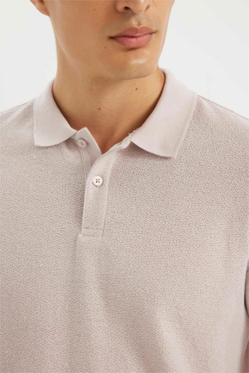 Erkek Açık Lila Regular Fit Kısa Kollu Krep Polo Tişört