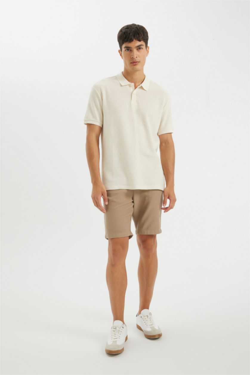 Erkek Kırık Beyaz Regular Fit Kısa Kollu Krep Polo Tişört