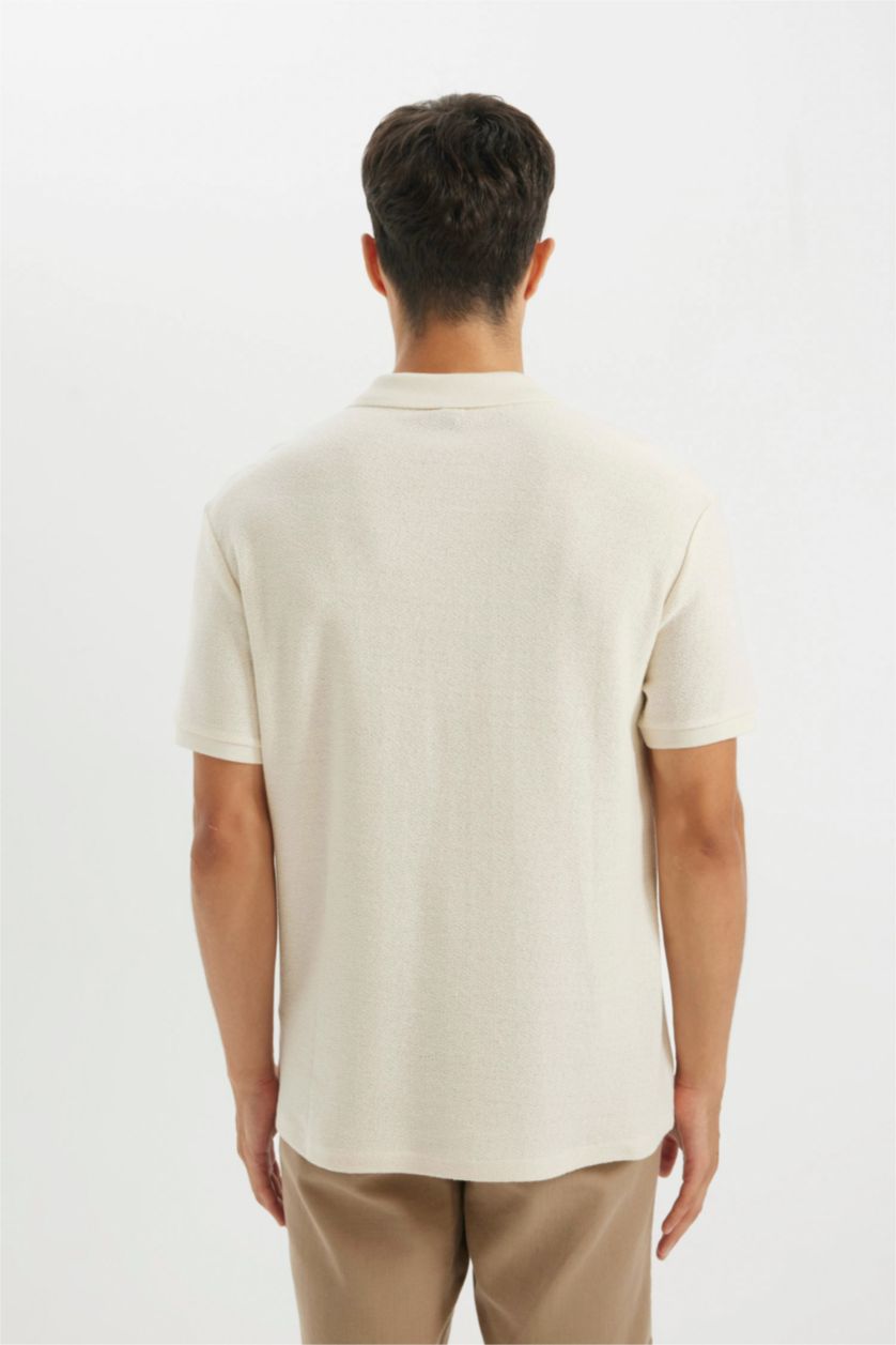 Erkek Kırık Beyaz Regular Fit Kısa Kollu Krep Polo Tişört