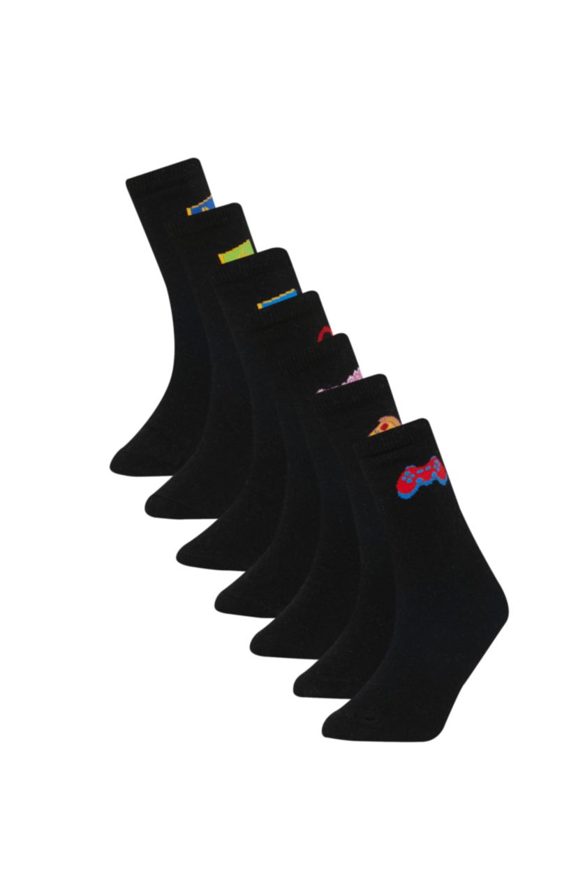BOYS & TEENS Black Boy 7 Piece Cotton Long Socks
