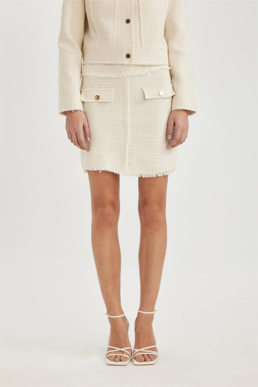 WOMAN Ecru A Cut Lined Normal Waist Mini Skirt