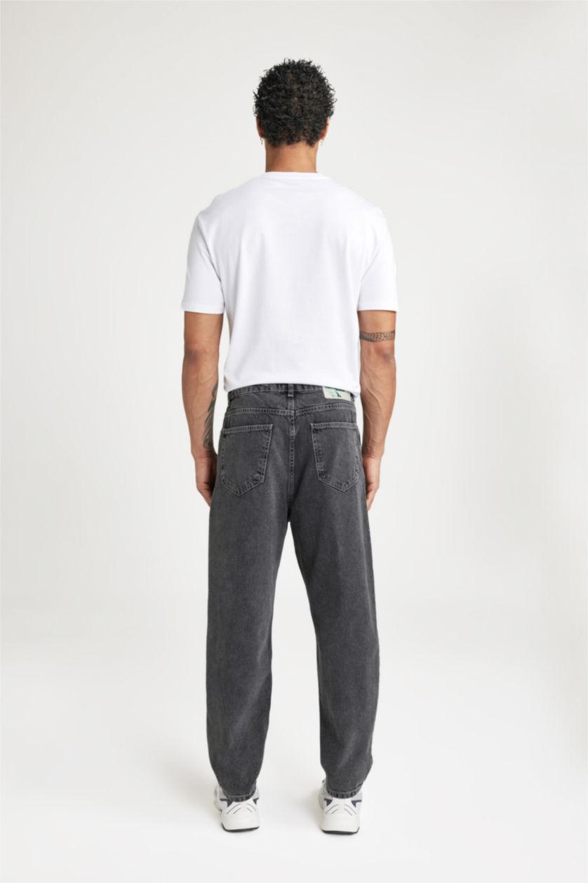 HOMME Anthracite Pantalon Jean Coupe Ballon à Jambe Régulière et Taille Haute