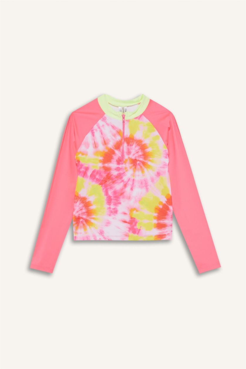 Kız Çocuk - Genç Kız Pembe Kız Çocuk 2'li Takım Batik Desenli Uzun Kollu Üst Deniz Şortu