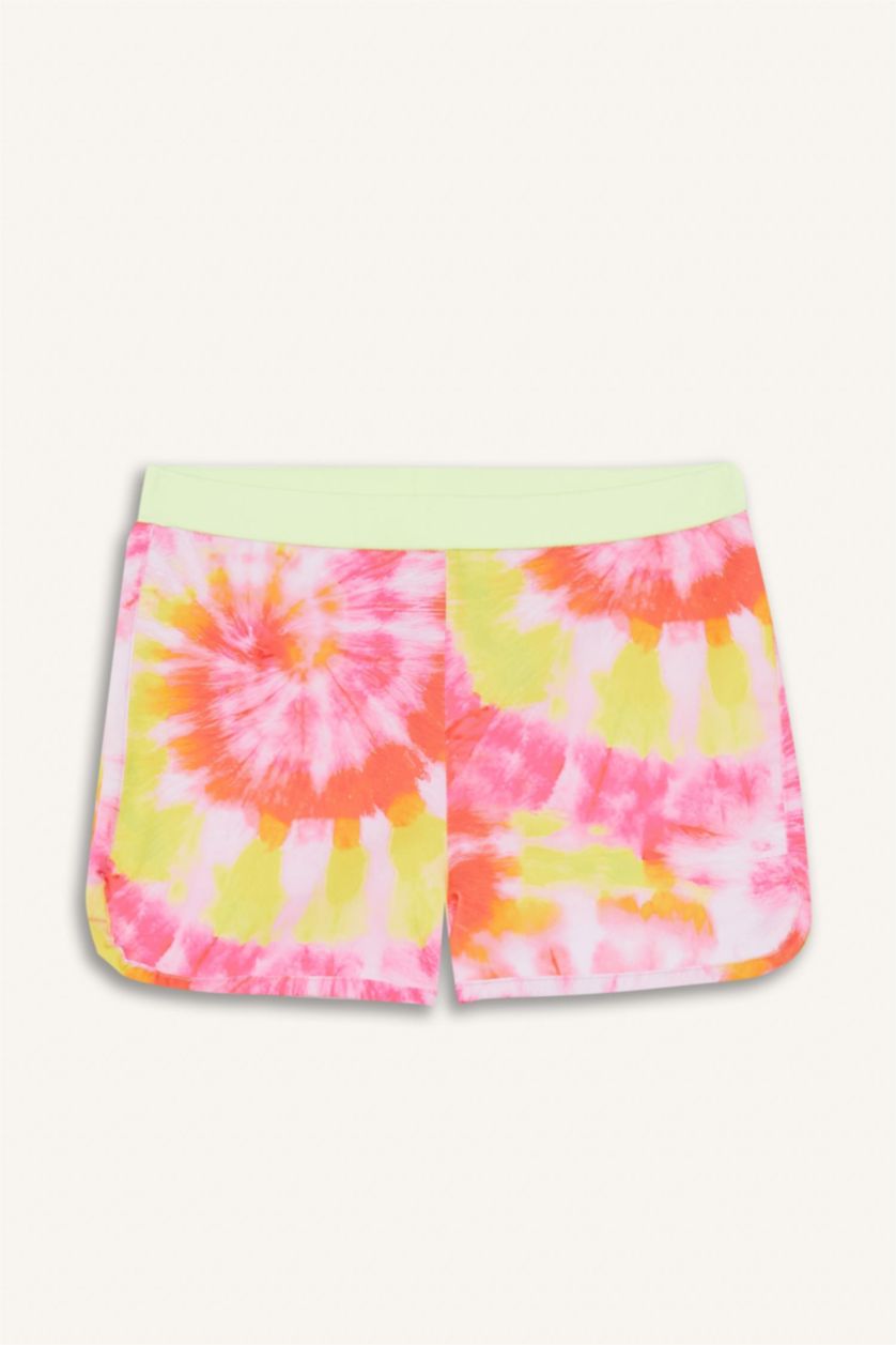 Kız Çocuk - Genç Kız Pembe Kız Çocuk 2'li Takım Batik Desenli Uzun Kollu Üst Deniz Şortu