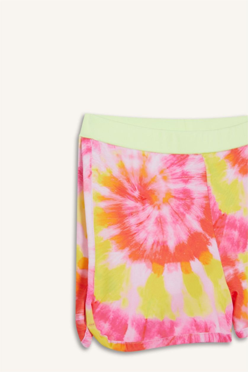 Kız Çocuk - Genç Kız Pembe Kız Çocuk 2'li Takım Batik Desenli Uzun Kollu Üst Deniz Şortu