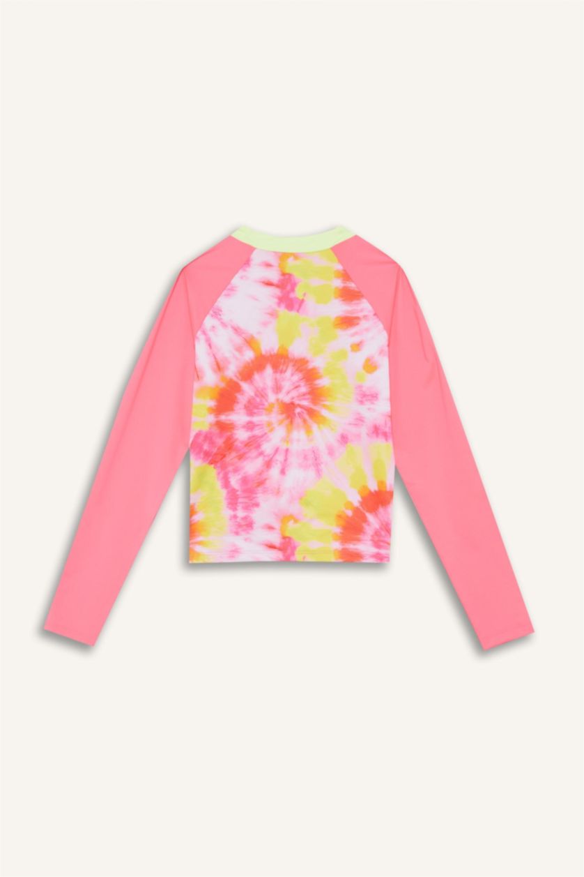 Kız Çocuk - Genç Kız Pembe Kız Çocuk 2'li Takım Batik Desenli Uzun Kollu Üst Deniz Şortu