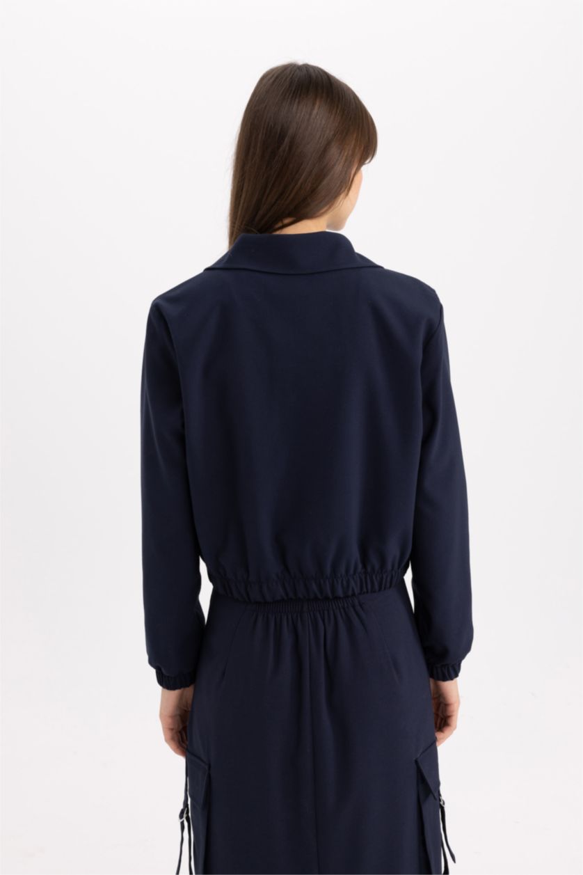 نساء كحلي جاكيت قصة مريحة بياخة بولو