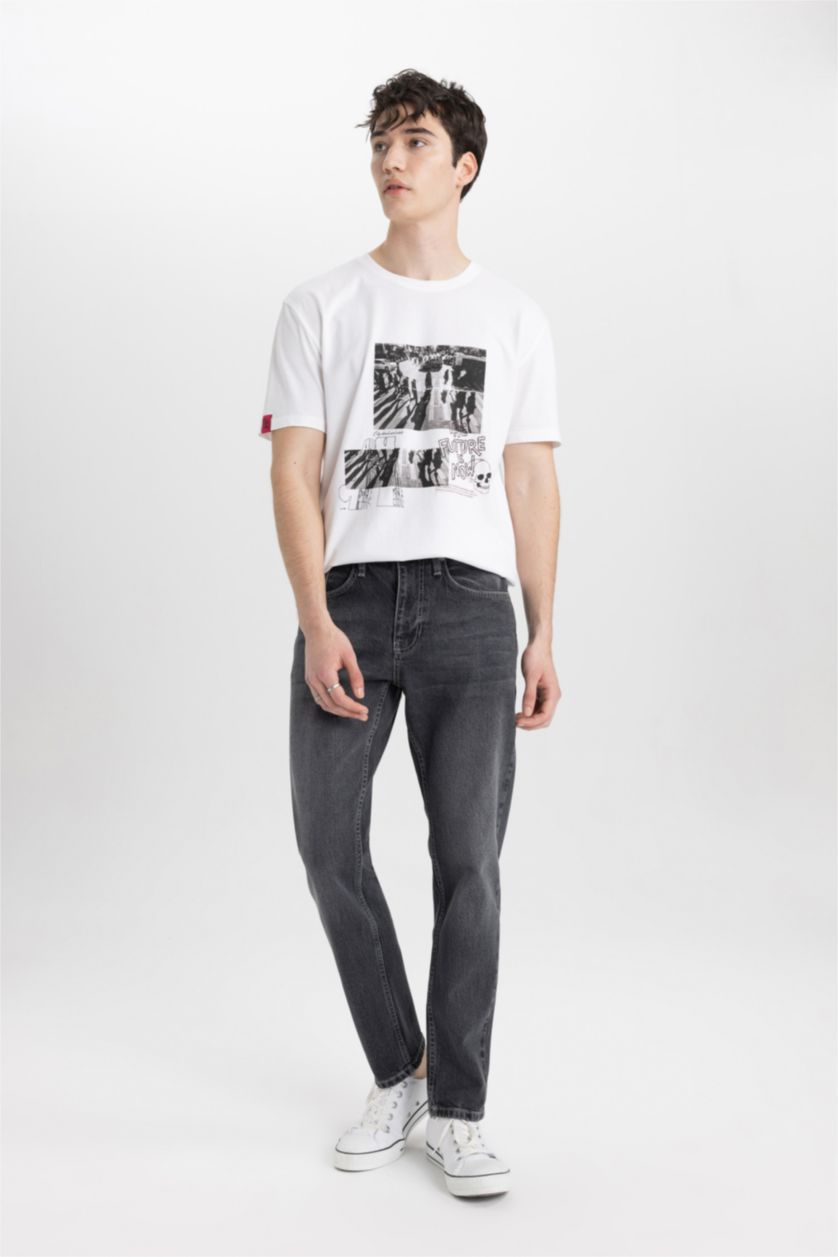 Erkek Antrasit Slim Tapered Fit Dar Kalıp Normal Bel Daralan Paça Jean Pantolon