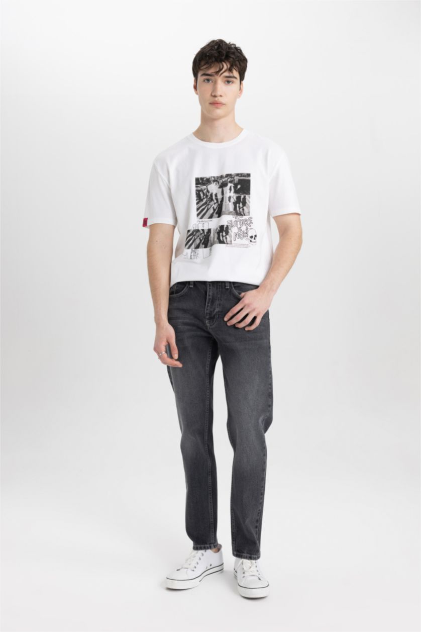 Erkek Antrasit Slim Tapered Fit Dar Kalıp Normal Bel Daralan Paça Jean Pantolon